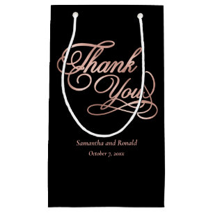 Elegant Black and Rose Gold Calligraphy Thank You Small Gift Bag