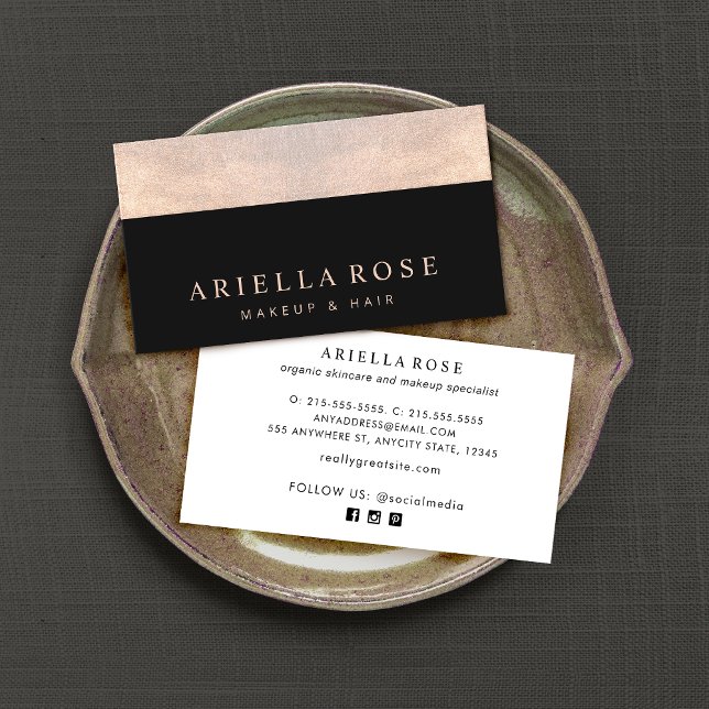 Elegant Black and Rose Gold Faux Shimmer Glitter  Business Card (Creator Uploaded)