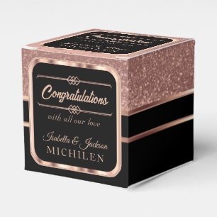 Elegant Black and Rose Gold Glitter Favour Box