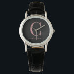 Elegant Black and Rose Gold Monogram Calligraphy Watch<br><div class="desc">Chic Elegant Pink Rose Gold Monogram Script on a chic Black Watch. Easy to customise with your own name and details. Perfect for your luxury lifestyle! Please contact us at cedarandstring@gmail.com if you need assistance with the design or matching products.</div>