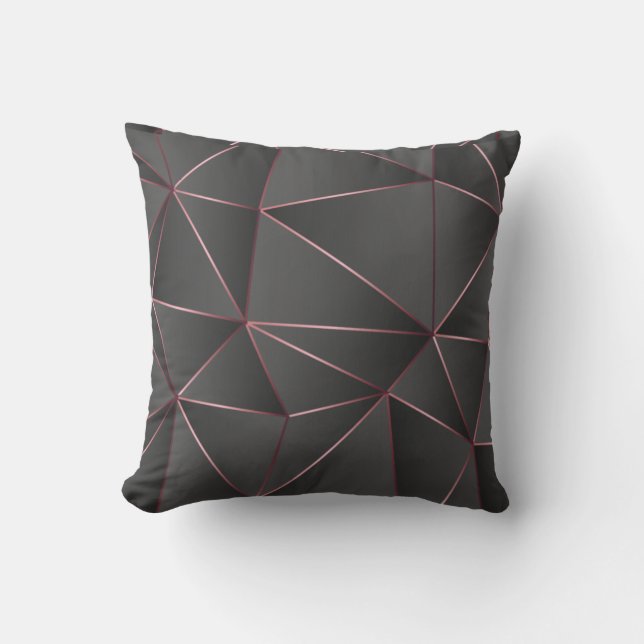 Elegant Black and Rose Gold Seam Deco Throw Pillow (Front)
