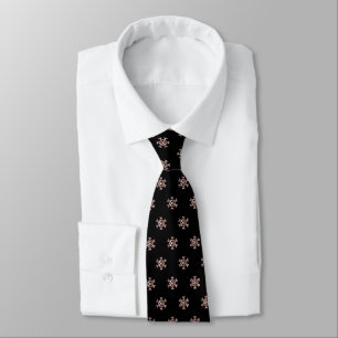 Elegant Black and Rose Gold Snowflakes Monogrammed Tie