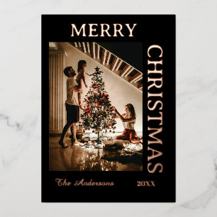  Elegant Black and rosegold  Foil Holiday Card
