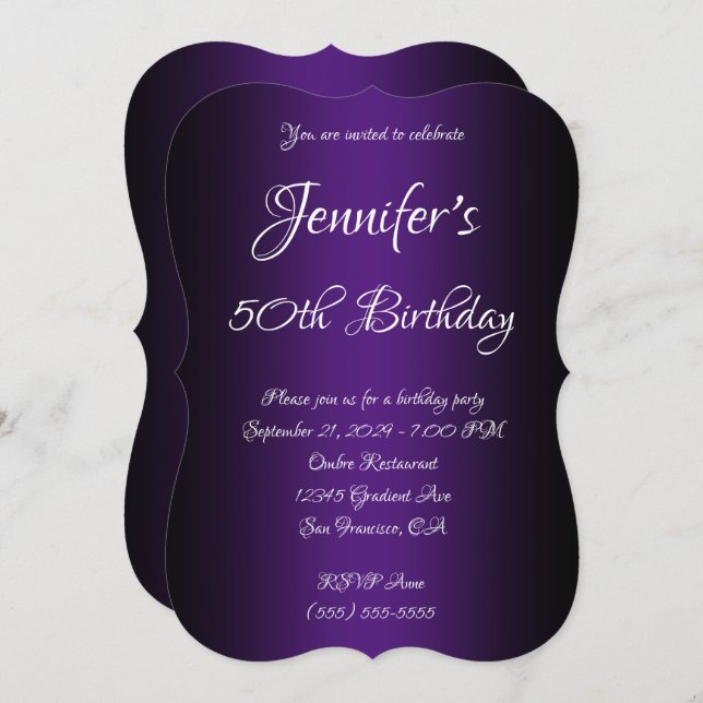 Elegant Black and Royal Purple Ombre 50th Birthday Invitation (Front/Back)