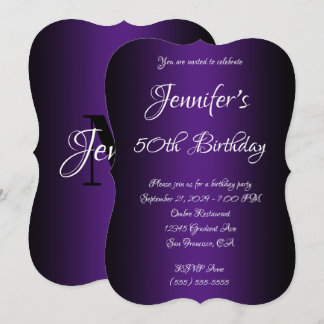 Elegant Black and Royal Purple Ombre 50th Birthday Invitation