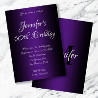 Elegant Black and Royal Purple Ombre 60th Birthday