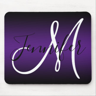 Elegant Black and Royal Purple Ombre Monogram Mouse Mat