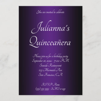 Elegant Black and Royal Purple Ombre Quinceañera Invitation