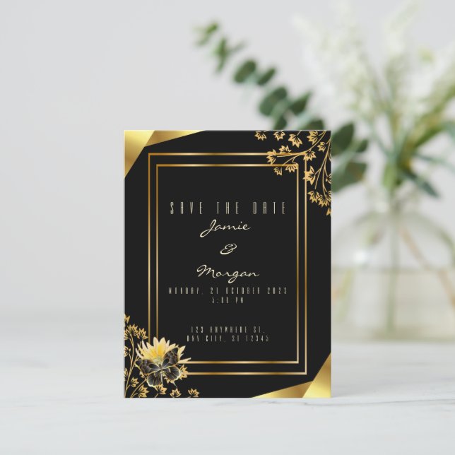 Elegant Black and Shiny Butterfly Black Wedding  Card (Standing Front)
