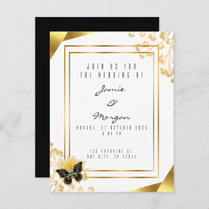 Elegant Black and Shiny Butterfly White Wedding  Card