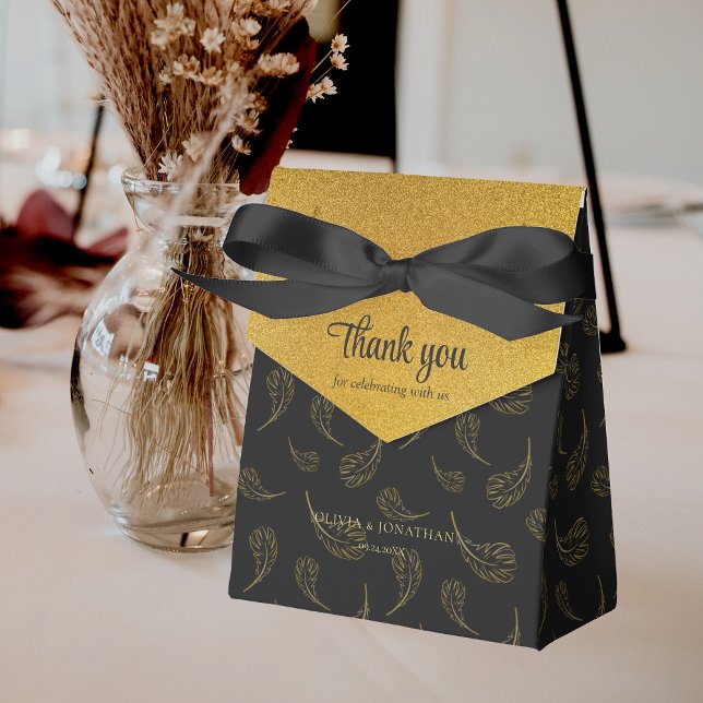 Elegant Black and Shiny Gold Thank You Wedding  Favour Box (Elegant Black and Shiny Gold Thank You Wedding Favor Box)