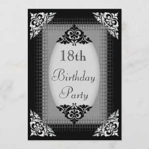Elegant Black and Silver 18th Birthday Invitation