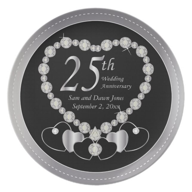 Elegant Black and Silver 25th Silver Anniversary Plate (Front)