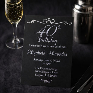 Elegant Black and Silver 40th Birthday Invitation