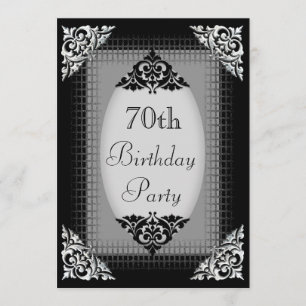Elegant Black and Silver 70th Birthday Invitation