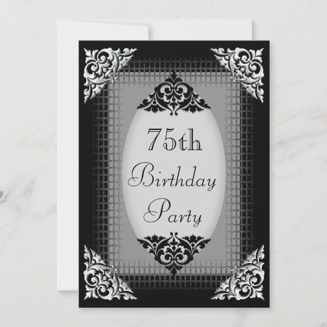 Elegant Black and Silver 75th Birthday Invitation (Front)