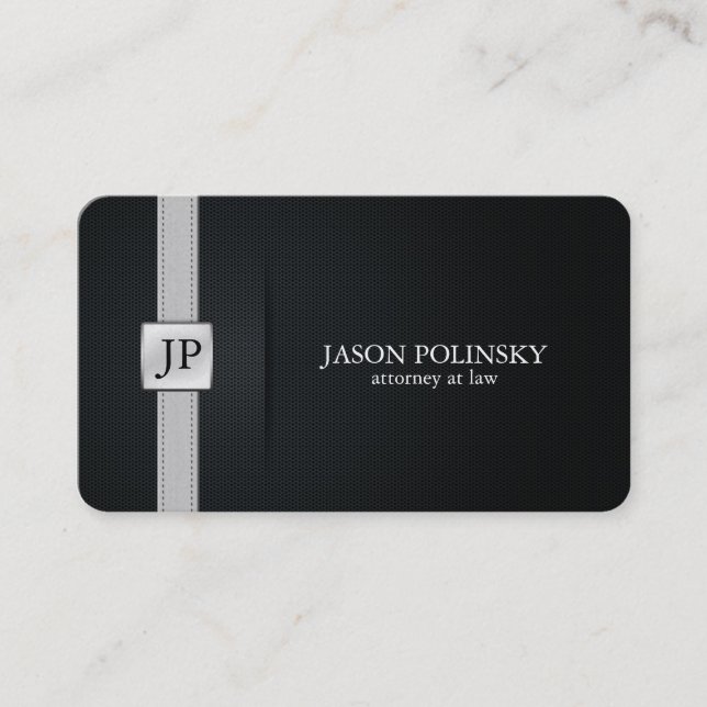 Elegant Black and Silver Attorney At Law Business Card (Front)