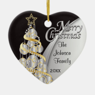 Elegant Black and Silver Christmas   Customise Ceramic Tree Decoration