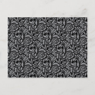 Elegant Black and Silver Damask Floral Pattern Postcard