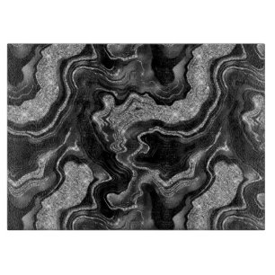 Elegant Black and Silver Glitter Agate Pattern Cutting Board