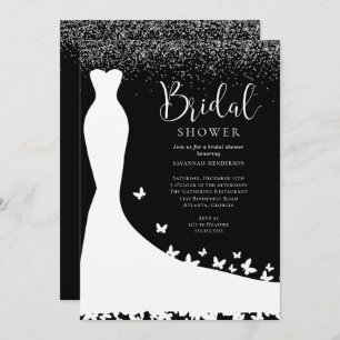 Elegant Black and Silver Glitter Bridal Shower  In Invitation
