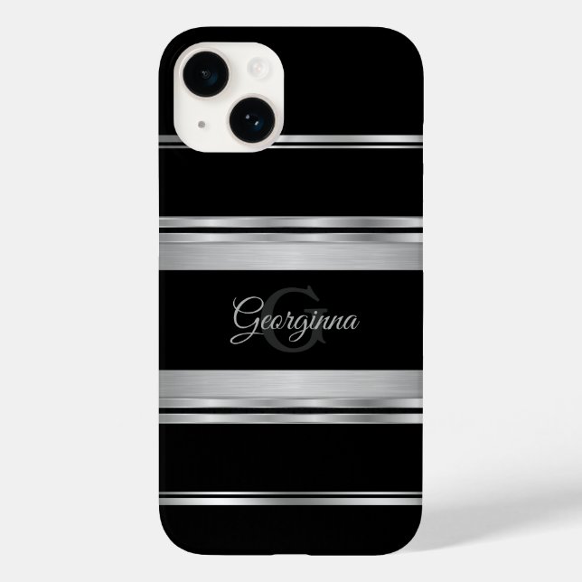 Elegant Black And Silver Grey Design Monogram Case-Mate iPhone Case (Back)