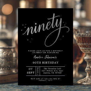Elegant Black and Silver Ninetieth 90th Birthday Invitation