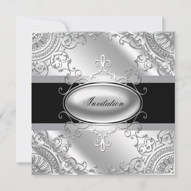 Elegant Black and Silver Party Invitation Template (Front)