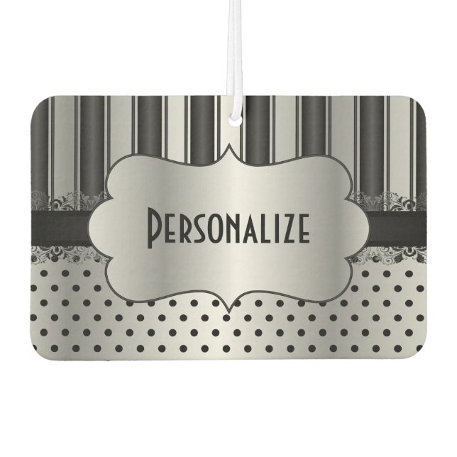 Elegant Black and Silver Pattern | Personalise Car Air Freshener (Front)
