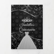 Elegant Black and Silver Photo Quinceanera Trifold