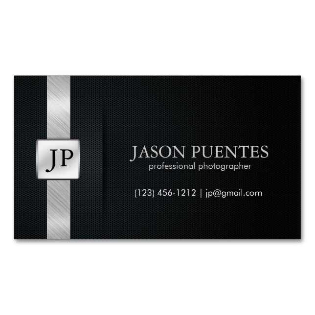 Elegant Black and Silver Professional Magnetic Business Card (Front)