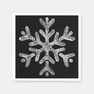 Elegant Black and Silver Snowflake Christmas Party Napkin