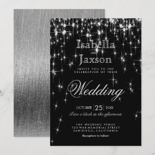 Elegant Black and Silver Starlights Wedding Invitation