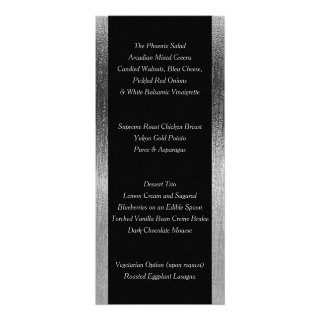 Elegant Black and Silver Starlights Wedding - Menu (Back)