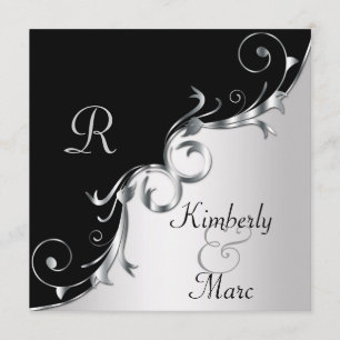 Elegant Black and Silver Swirls Wedding Invitation