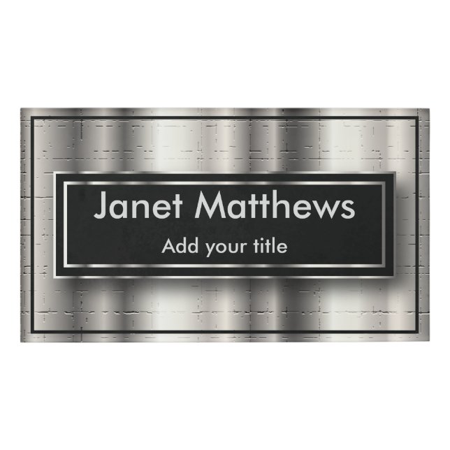 Elegant Black and Silver Texture Design Name Tag (Front)