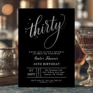 Elegant Black and Silver Thirtieth 30th Birthday Invitation