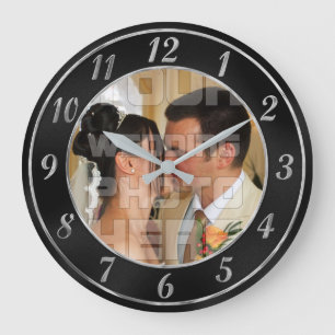 Elegant Black and Silver Wedding Photo Clock