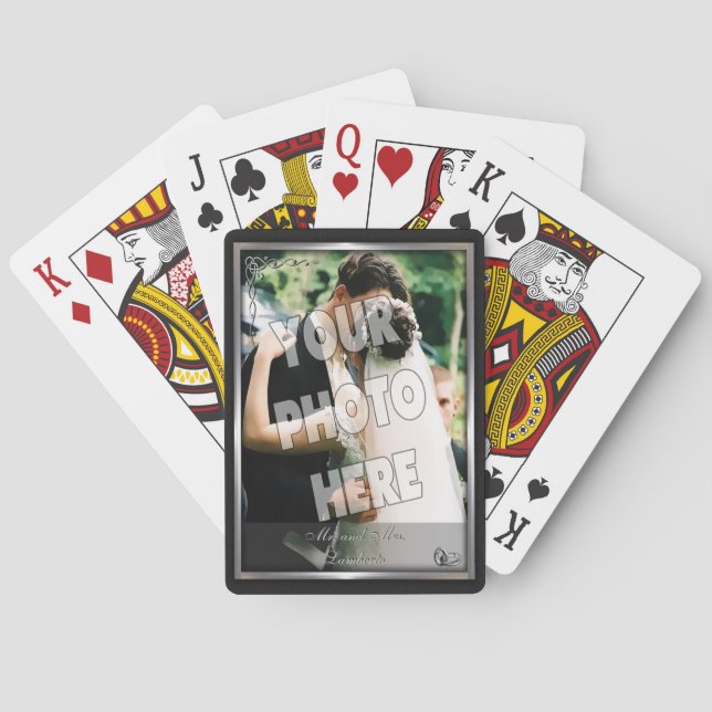 Elegant Black and Silver Wedding Photo Template Playing Cards (Back)