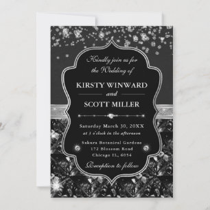 Elegant Black and Silver with Diamonds Wedding Invitation