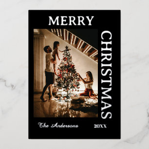 Elegant Black and SilverFoil Holiday Photo Card