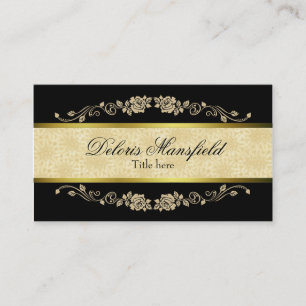 Elegant Black and Tan Damask Business Card