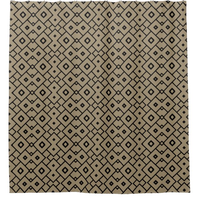 Elegant Black and Tan diamond lattice print Shower Curtain (Front)