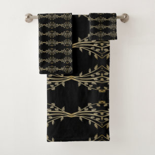 Elegant Black And Taupe Bath Towel Set