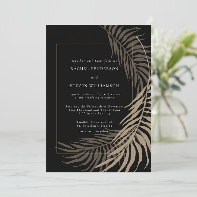 Elegant Black and Taupe Wedding Invitation (Standing Front)