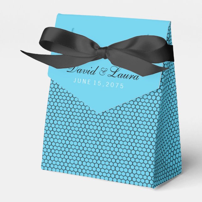 Elegant Black and Teal Blue Wedding Favour Box (Front Side)