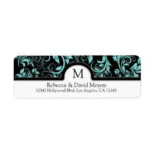 Elegant Black and Teal Blue with Monogram