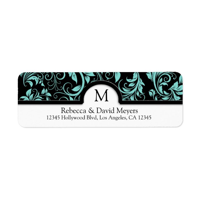 Elegant Black and Teal Blue with Monogram (Front)