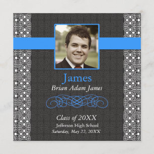 Elegant Black and True Blue -Graduation invites