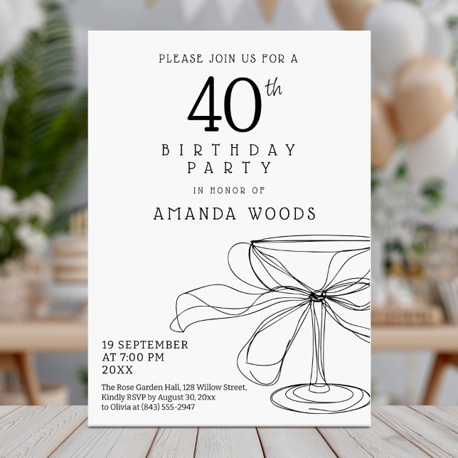 Elegant black and white 40th birthday card (Creator Uploaded)